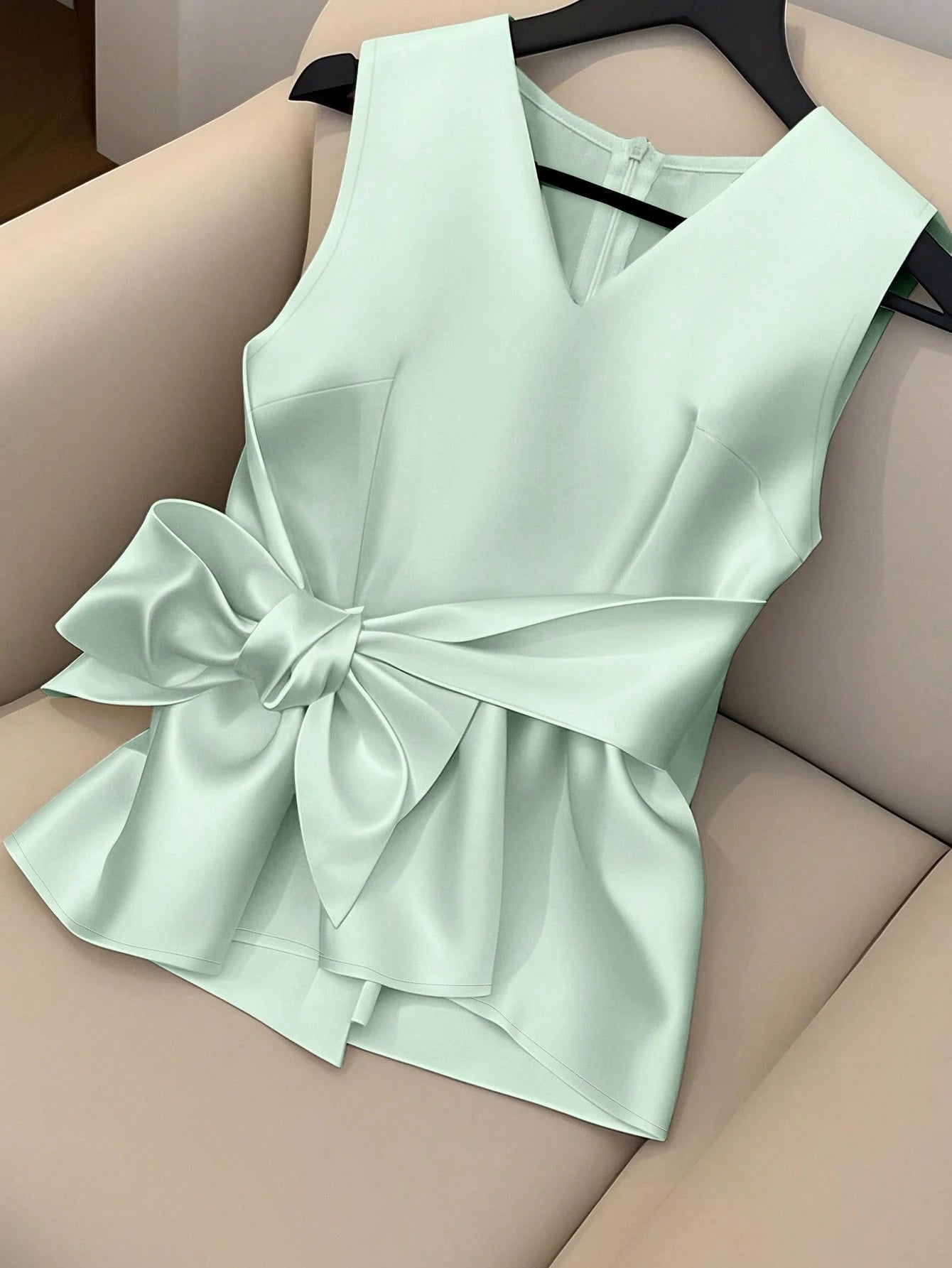 Elegant V-Neck Tie-Waist Top
