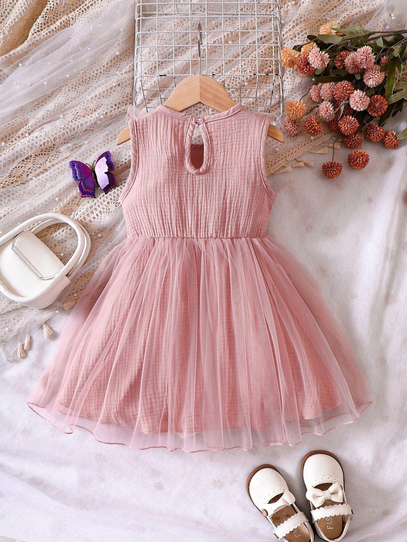 Ruffle Mesh Bow Front Dress