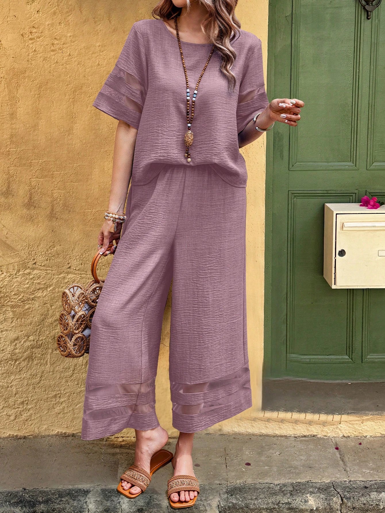 Boho Mesh Splice Co-ord Set