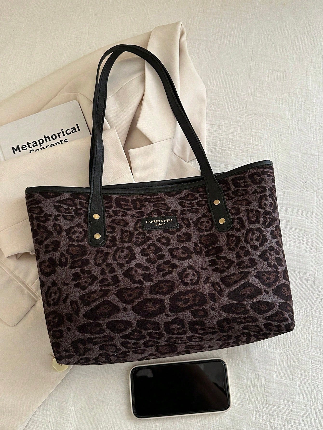 Black Monogram Large Tote Bag