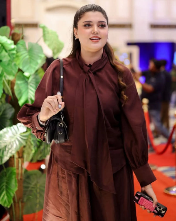 Kanwal Aftab Puff Sleeve Bow Blouse & Skirt Set