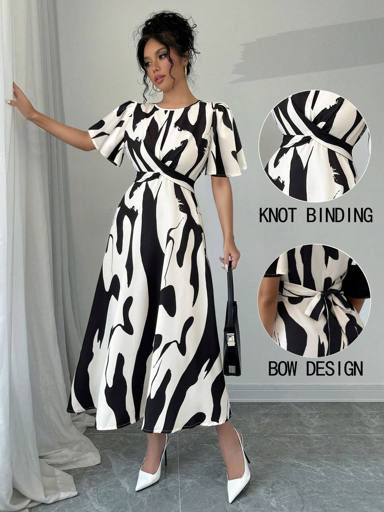 Black White Twist Knot Dress