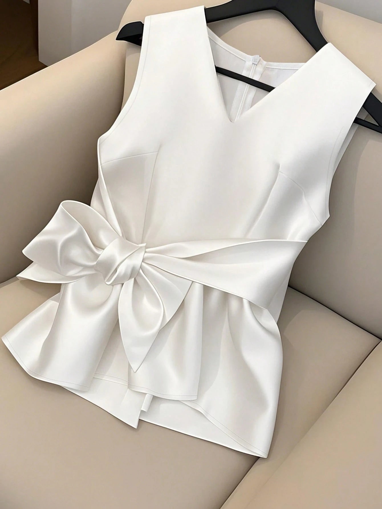 Elegant V-Neck Tie-Waist Top