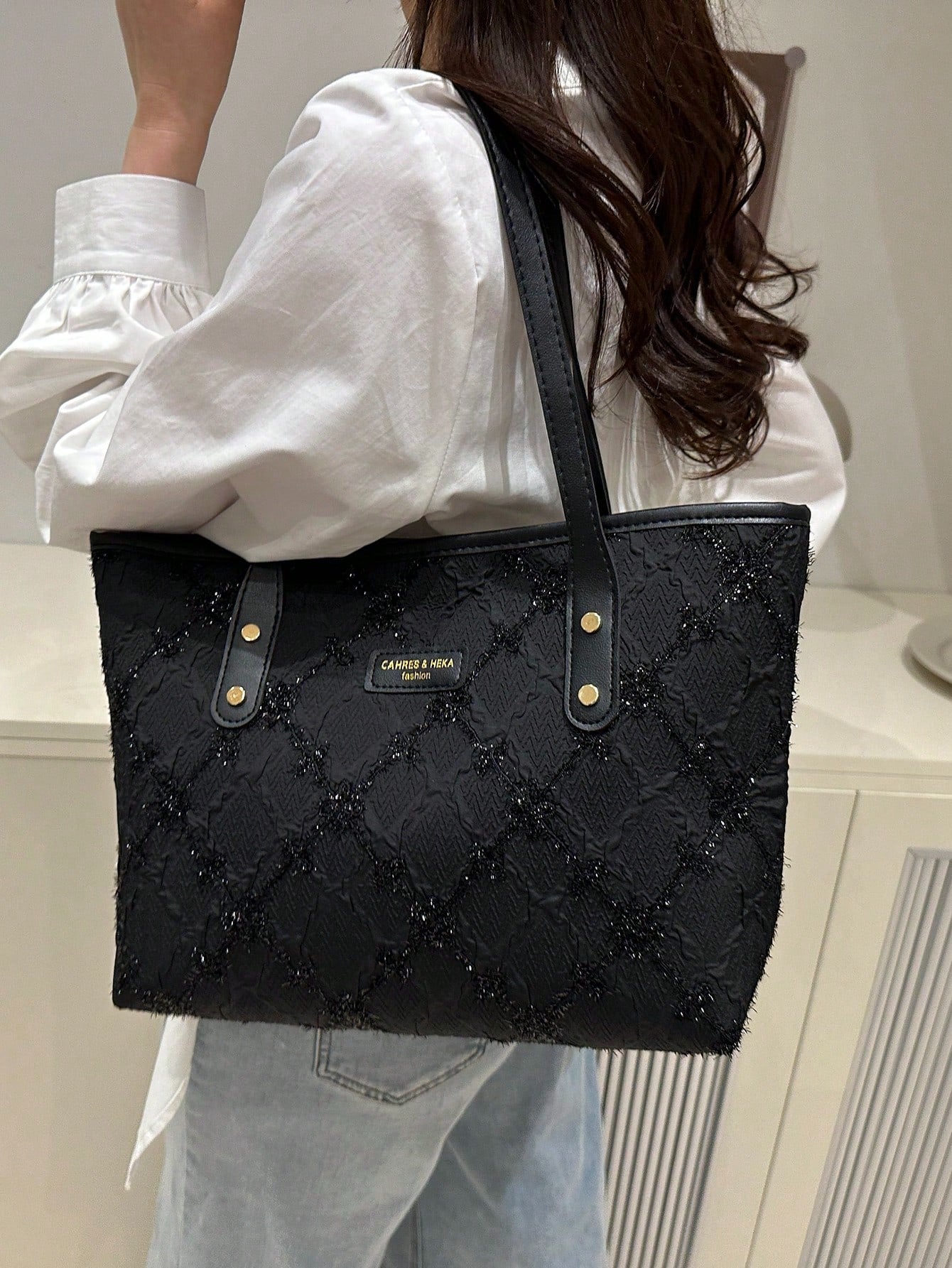 Black Textured Elegant Tote Bag