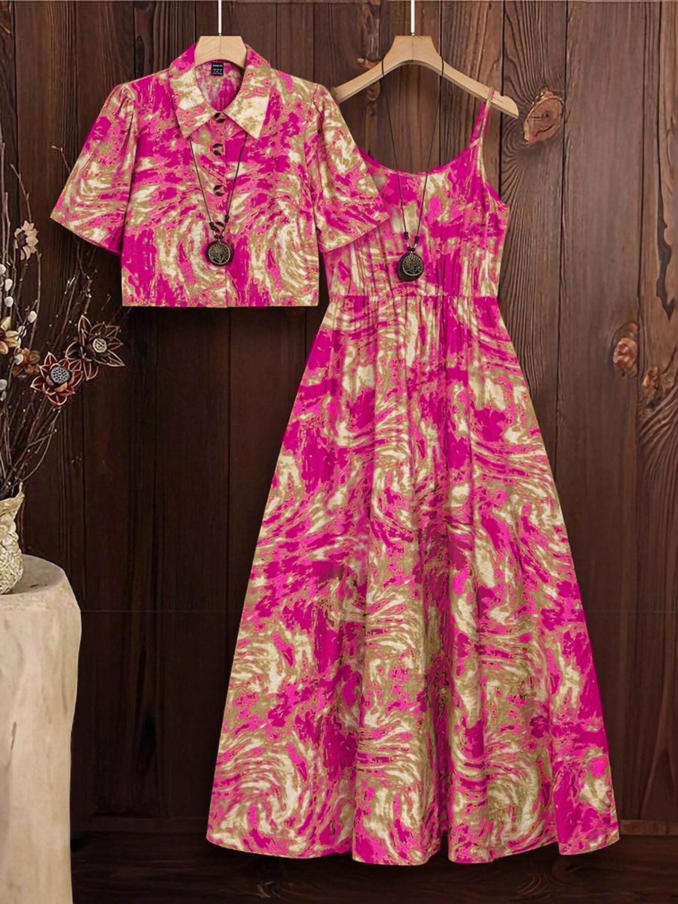 Tie-Dye Shirt Slip Dress Set