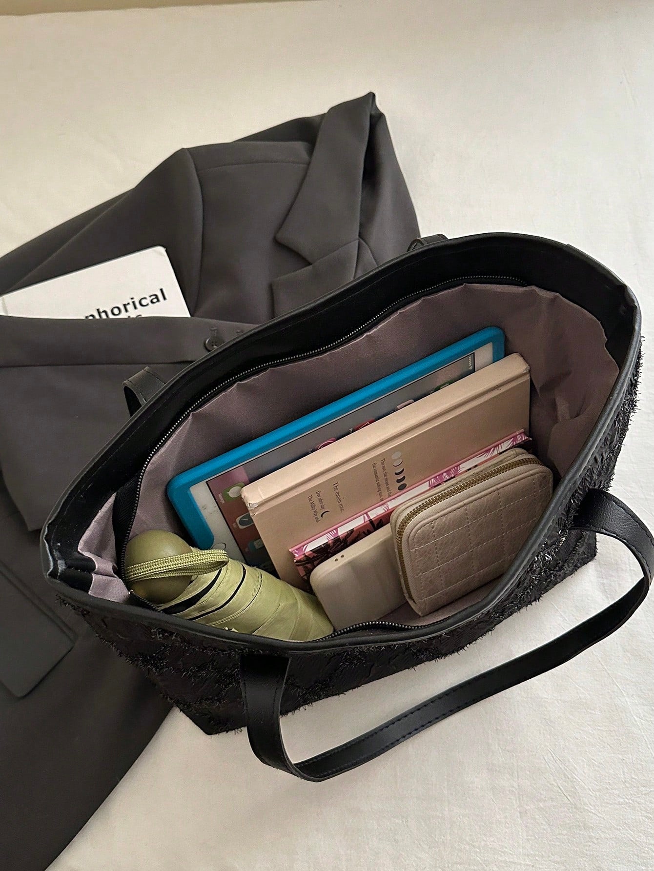 Black Textured Elegant Tote Bag