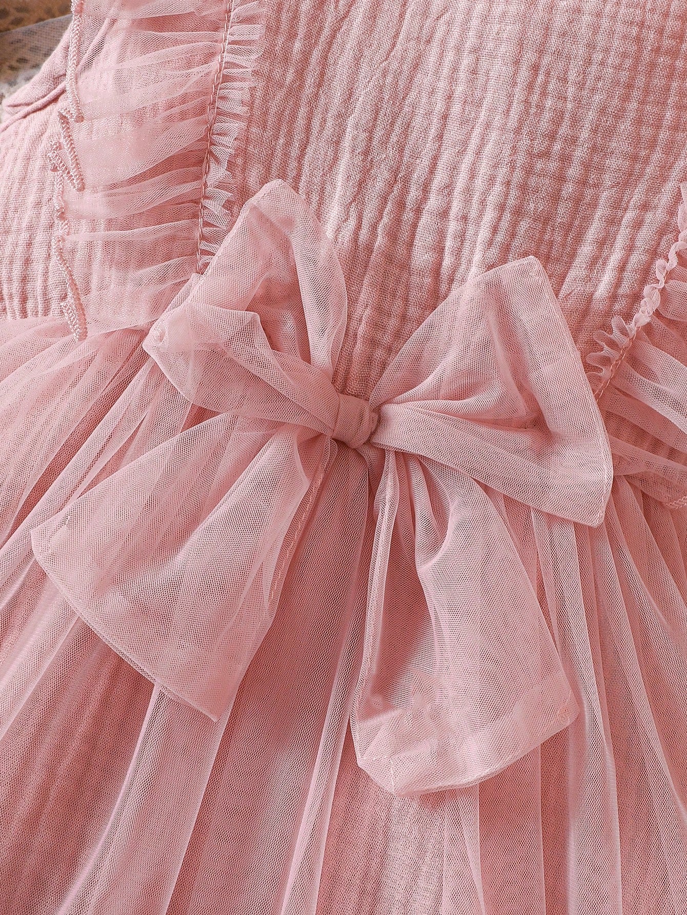 Ruffle Mesh Bow Front Dress