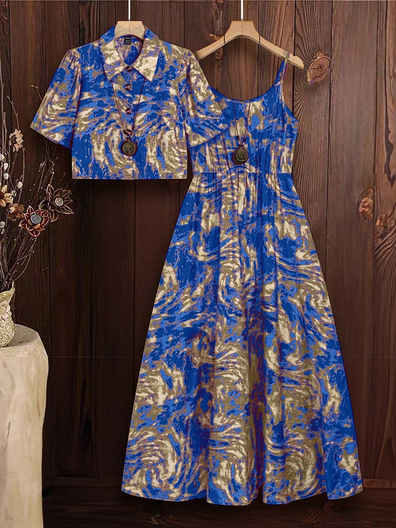 Tie-Dye Shirt Slip Dress Set