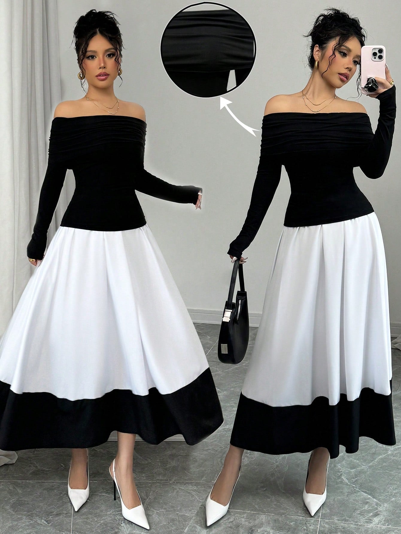 Off-Shoulder Pleated A-Line Set