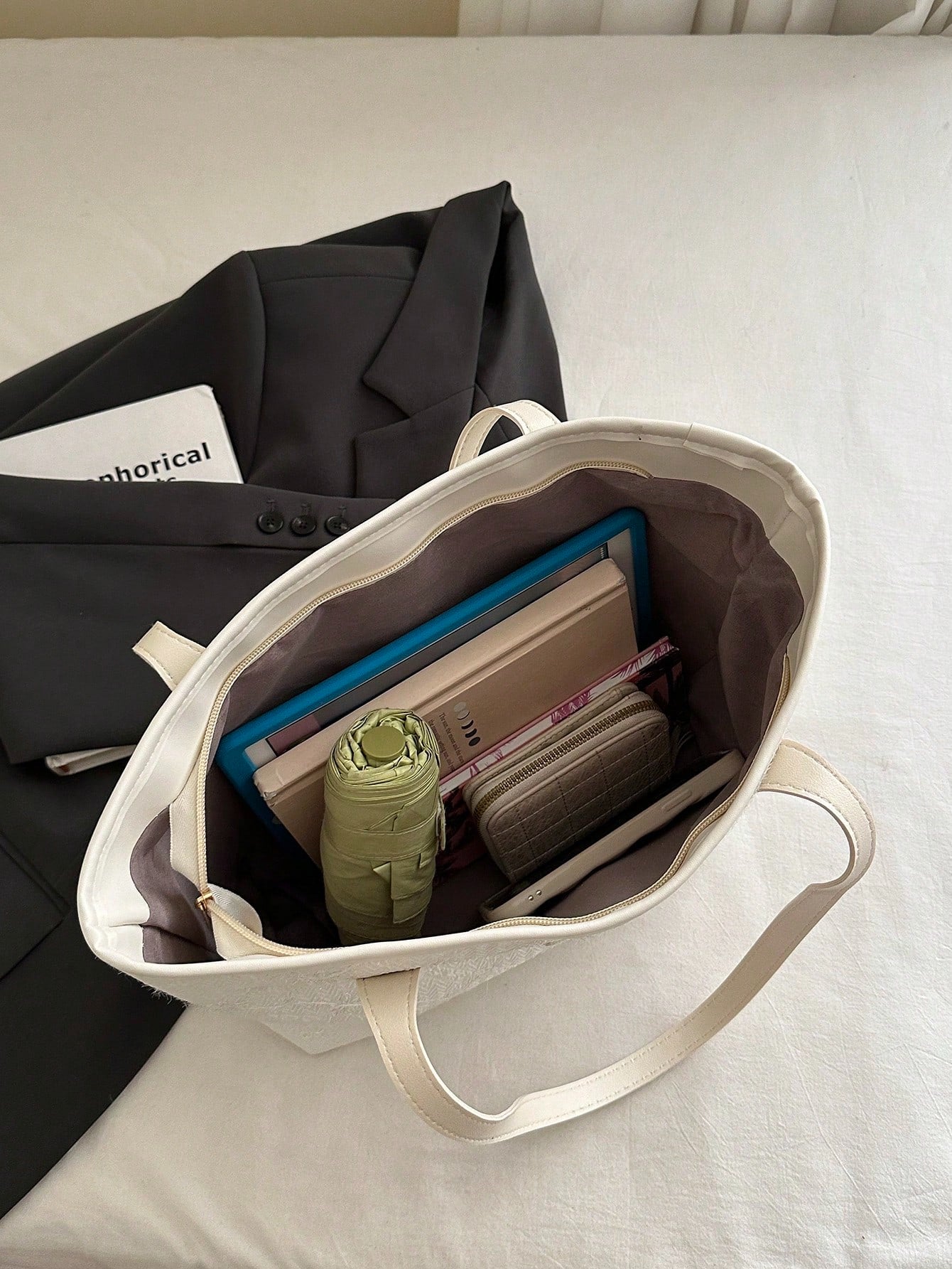 White Embossed Classic Tote Bag