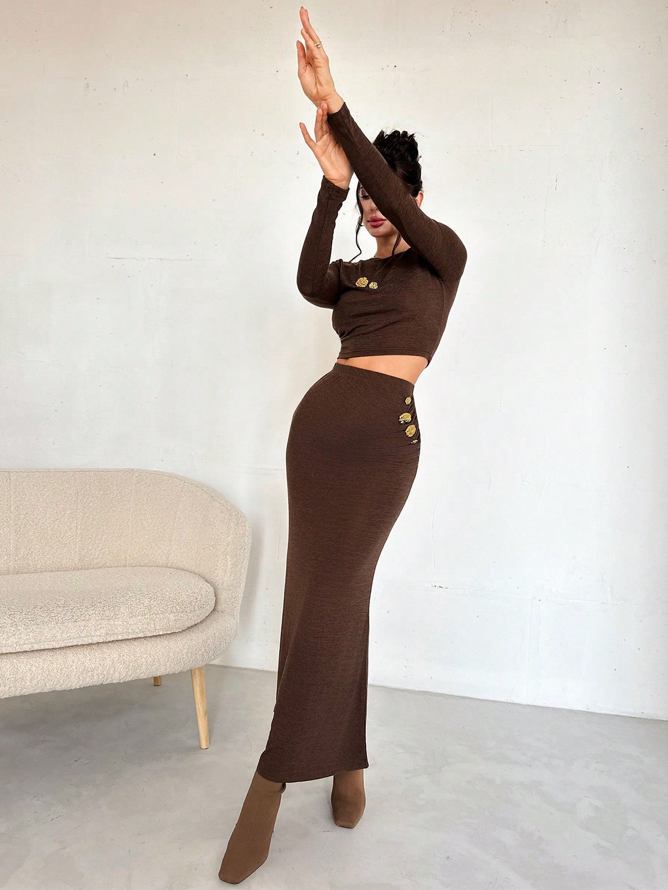 Crew Neck Fishtail Skirt Set