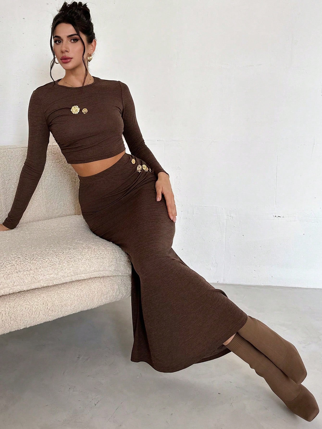 Crew Neck Fishtail Skirt Set