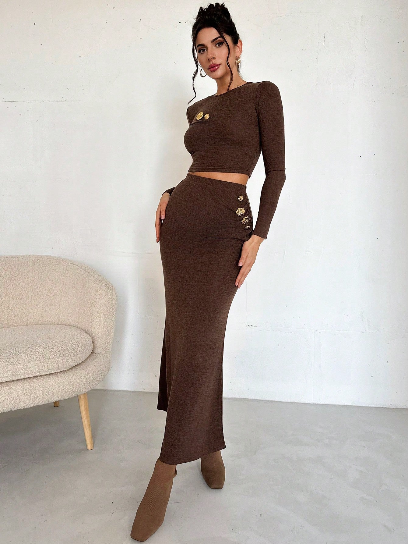 Crew Neck Fishtail Skirt Set