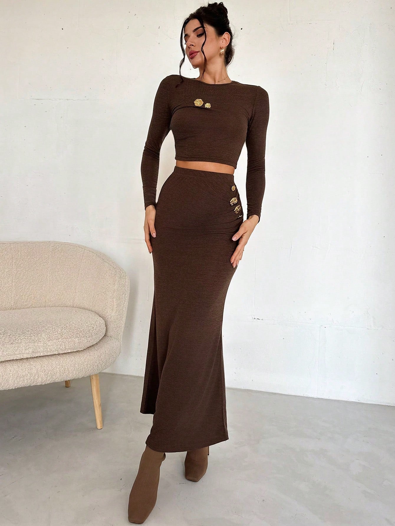 Crew Neck Fishtail Skirt Set
