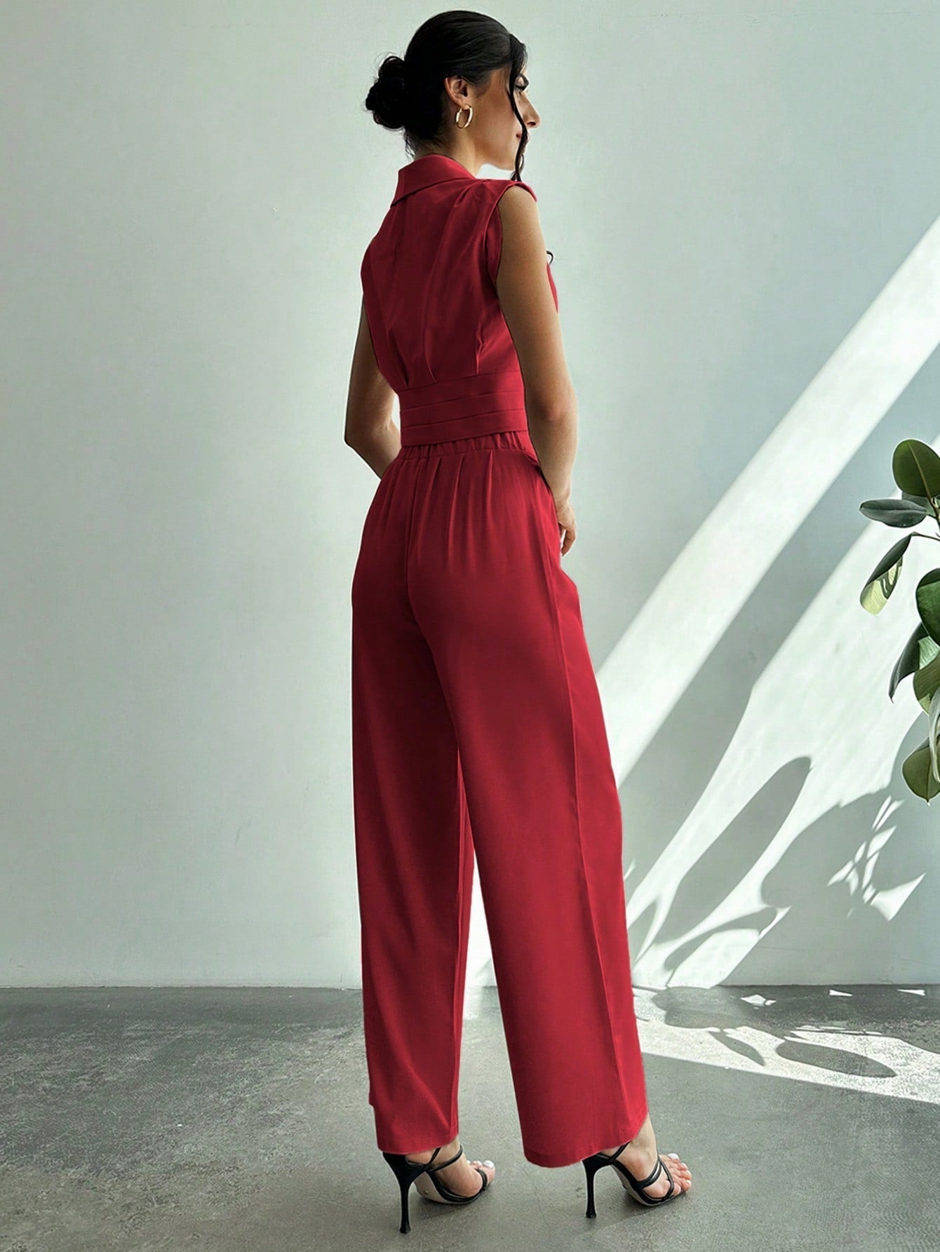 Collared Blouse Straight-Leg Pants Set