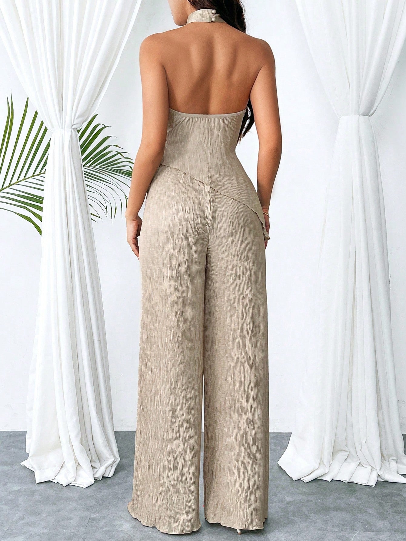 Asymmetrical Halter Top Pants Set